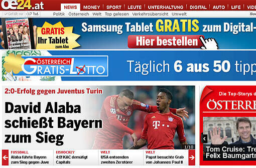 In Österreich feiert oe24.at das Tor seines Nationalspielers David Alaba