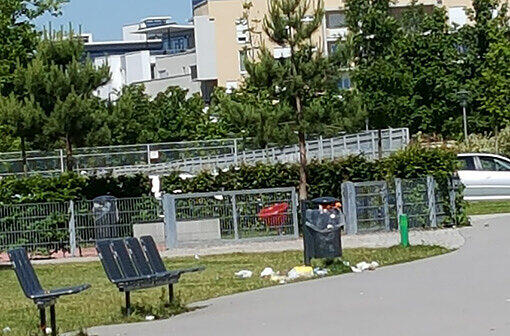 Der Mülleimer ist voll &ndash; und der Abfall landet daneben.