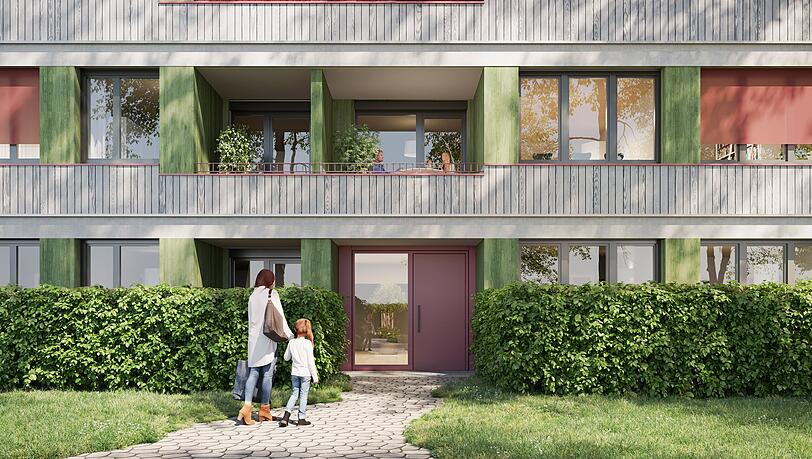 So soll die Fassade der Wohnzeilen von "Timber Living&ldquo; aussehen.