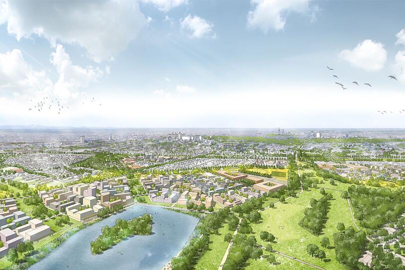 So stellt sich die Stadt den neuen Stadtteil im Münchner Nordosten vor. 30.000 Menschen sollen dort einmal leben. So stellt sich die Stadt den neuen Stadtteil im Münchner Nordosten vor. 30.000 Menschen sollen dort einmal leben.