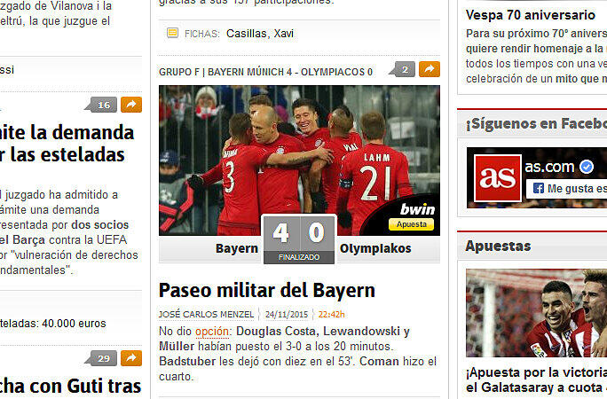 International spricht die spanische AS von einem "militärischen Spaziergang" der Bayern.