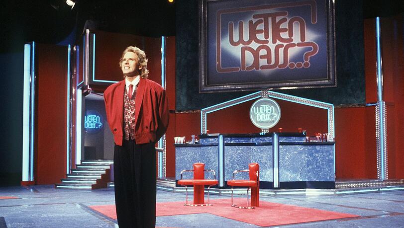 Thomas Gottschalk 1987 bei seiner ersten Sendung als "Wetten, dass..?"-Moderator.