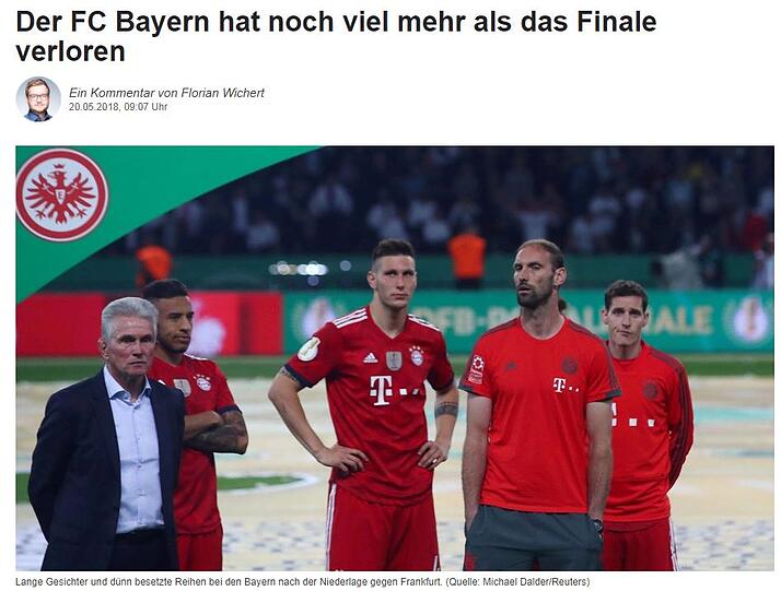 Das Nachrichtenportal "T-online.de" kommentiert ebenfalls bayern-kritisch: "Der FC Bayern hat noch viel mehr als das Finale verloren".