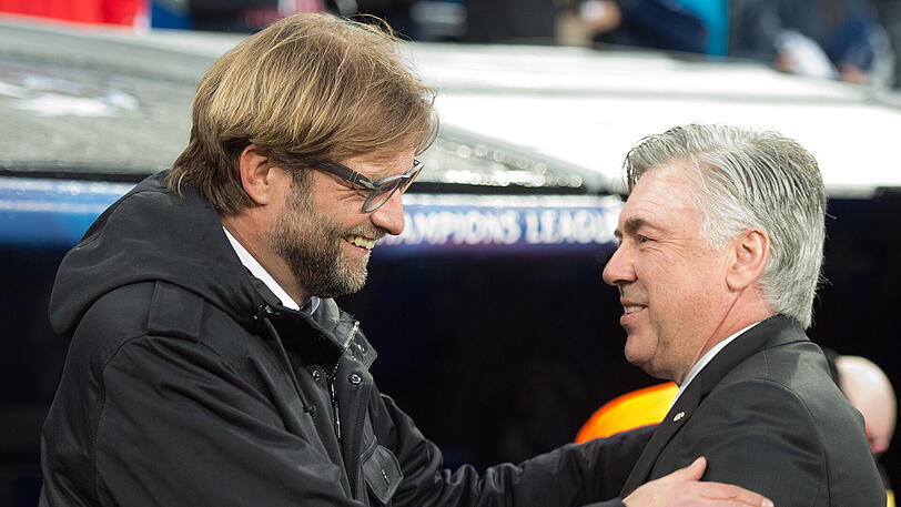 2014 Gegner in der Champions League: Borussia Dortmund mit Trainer Jürgen Klopp (jetzt FC Liverpool) und Real Madrid mit Trainer Carlo Ancelotti (jetzt FC Bayern).