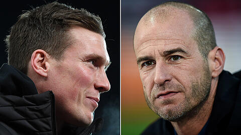 VfB-Trainer Hannes Wolf (links) und Ex-Bayern-Profi Mehmet Scholl.
