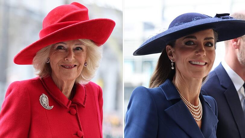 K&ouml;nigin Camilla und Prinzessin Kate strahlten beim Commonwealth Day - und w&auml;hlten ganz besondere Schmuckst&uuml;cke.
