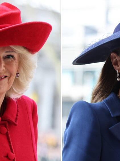 K&ouml;nigin Camilla und Prinzessin Kate strahlten beim Commonwealth Day - und w&auml;hlten ganz besondere Schmuckst&uuml;cke.