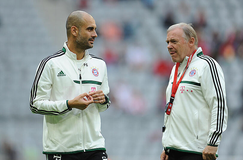 Vereinsikone Hermann Gerland (r.) lobt die Zusammenarbeit mit Pep Guardiola.
