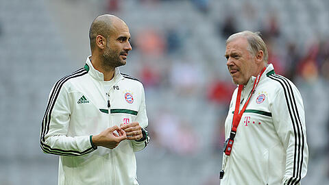 Vereinsikone Hermann Gerland (r.) lobt die Zusammenarbeit mit Pep Guardiola.