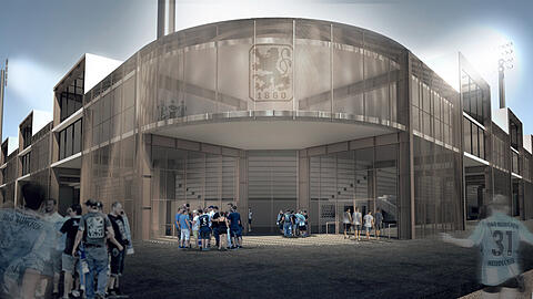 Kaum wiederzuerkennen ist das Löwen-Stadion des TSV 1860 auf diesem Entwurf von außen.
