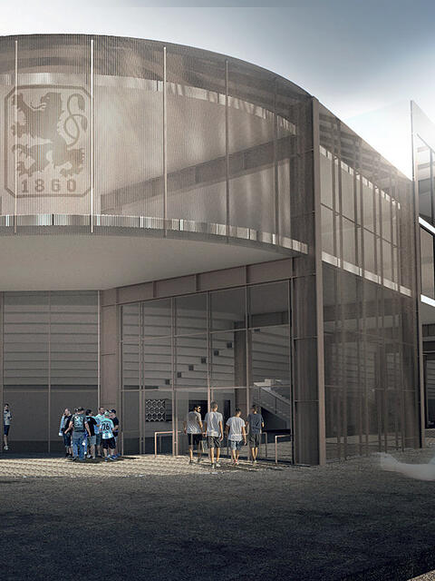 Kaum wiederzuerkennen ist das Löwen-Stadion des TSV 1860 auf diesem Entwurf von außen.