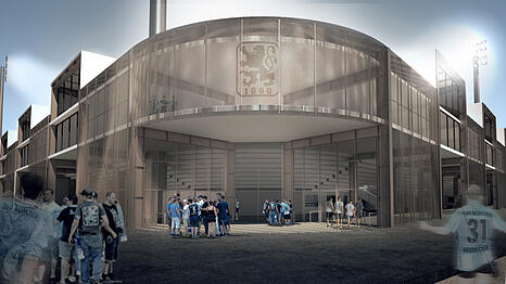 Kaum wiederzuerkennen ist das Löwen-Stadion des TSV 1860 auf diesem Entwurf von außen.