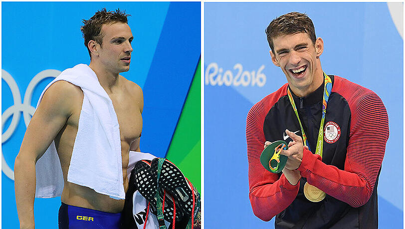 Michael Phelps (r.) hat gut lachen, Paul Biedermann eher nicht. Michael Phelps (r.) hat gut lachen, Paul Biedermann eher nicht.