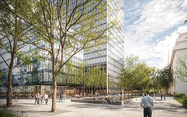 So könnte es einmal aussehen: ein Quartiersplatz mit Wasserbecken, der Nordanbau und ein Café. Doch Architekturexperten halten die Planungen für die Neubauten für zu hoch. So könnte es einmal aussehen: ein Quartiersplatz mit Wasserbecken, der Nordanbau und ein Café. Doch Architekturexperten halten die Planungen für die Neubauten für zu hoch.