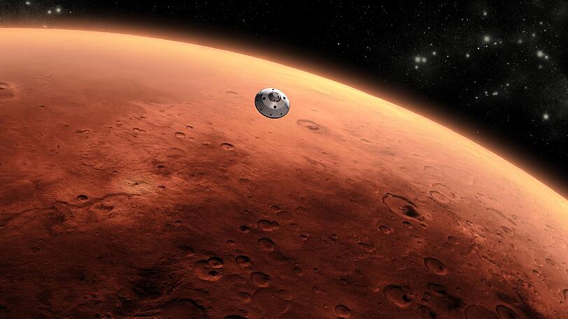 Künstlerische Darstellung der "Curiosity" und dessen Funktionsschema