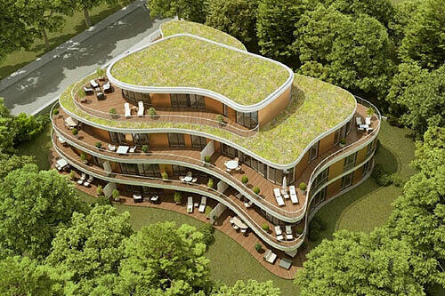 Es grünt so grün: Rein farbtechnisch entspricht das Modell des neuen Hauses dem Charakter einer Gartensiedlung. &bdquo;Zu hoch und zu klobig&ldquo;, finden aber nicht wenige Harlachinger.