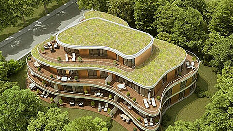 Es grünt so grün: Rein farbtechnisch entspricht das Modell des neuen Hauses dem Charakter einer Gartensiedlung. &bdquo;Zu hoch und zu klobig&ldquo;, finden aber nicht wenige Harlachinger.