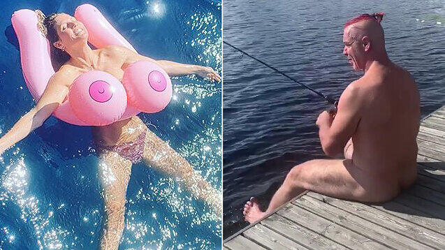 Oben ohne: Heidi Klum planscht mit aufblasbaren Brüsten. Überall ohne: Till Lindemann angelt nackt.