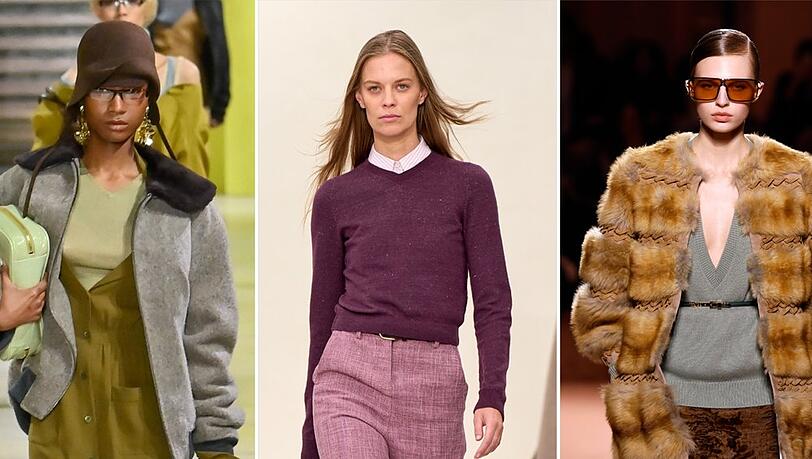 Der V-Ausschnitt-Pullover war auf den Laufstegen von Miu Miu, Calvin Klein und Fendi für die Herbst- und Winter-Kollektionen 2025 präsent. Der V-Ausschnitt-Pullover war auf den Laufstegen von Miu Miu, Calvin Klein und Fendi für die Herbst- und Winter-Kollektionen 2025 präsent.
