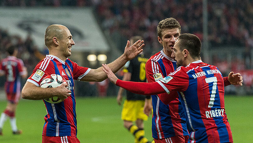 Gehen als Favoriten auf die Meisterschale in die neue Saison: Robben (l.), Müller, Ribéry und Co. Gehen als Favoriten auf die Meisterschale in die neue Saison: Robben (l.), Müller, Ribéry und Co.