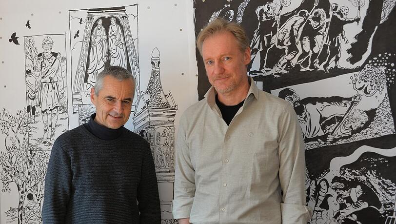 Gemeinsames Faible für Comics: Rupert Gebhard (links), der Direktor der Archäologischen Staatssammlung, und der Zeichner Frank Schmolke. Gemeinsames Faible für Comics: Rupert Gebhard (links), der Direktor der Archäologischen Staatssammlung, und der Zeichner Frank Schmolke.