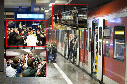 Bei dem über Facebook organisierten "Abschiedstrinken" in der Münchner S-Bahn haben rund 2.000 Menschen beim Feiern für erhebliche Sachbeschädigungen gesorgt.