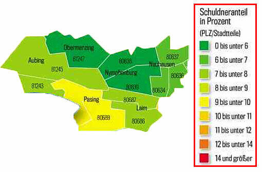 Beim Thema Finanzen zieht sich ein Riss durch die Stadt. In Riem und am Hasenbergl sind die Menschen besonders häufig verschuldet.
