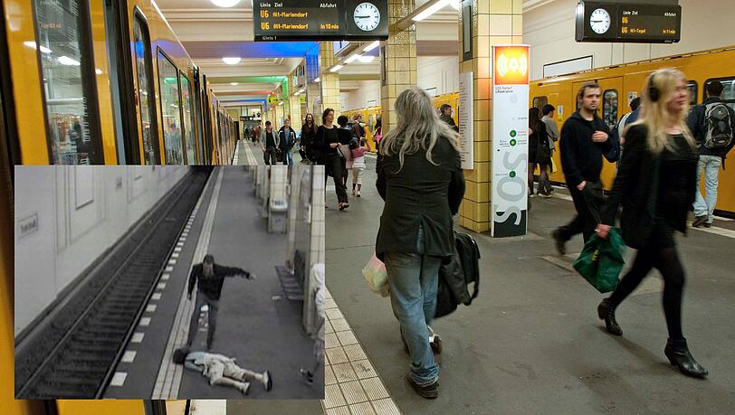 Eine Überwachungskamera im U-Bahnhof Berlin-Friedrichstraße zeigt den brutalen Überfall: Ein 18-Jähriger tritt mit voller Wucht auf den Kopf seines am Boden liegenden Opfers. Eine Überwachungskamera im U-Bahnhof Berlin-Friedrichstraße zeigt den brutalen Überfall: Ein 18-Jähriger tritt mit voller Wucht auf den Kopf seines am Boden liegenden Opfers.