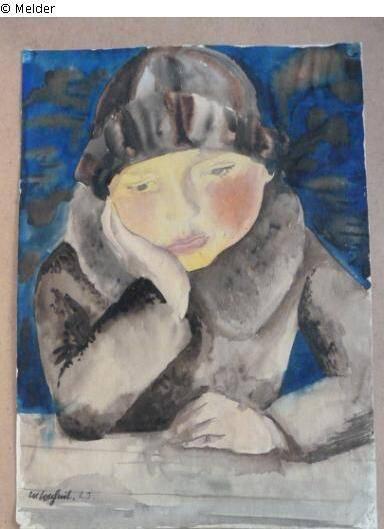 Wilhelm Lachnit: «Mädchen am Tisch», Aquarell, 1923.