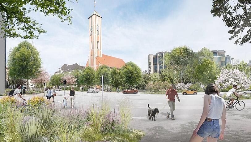 So könnte der Blick auf die St.-Markus-Kirche einmal aussehen, wenn hier Stauden und Gräser wachsen.