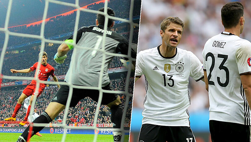 Bei der EM wartet Thomas Müller noch auf sein Premierentor. Wie man gegen Buffon trifft, weiß der Bayern-Stürmer aber. Bei der EM wartet Thomas Müller noch auf sein Premierentor. Wie man gegen Buffon trifft, weiß der Bayern-Stürmer aber.