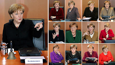 Eine Kanzlerin im Wandel der Zeit: Angela Merkel im Kabinett von 2005 (l) bis 2018 (r).