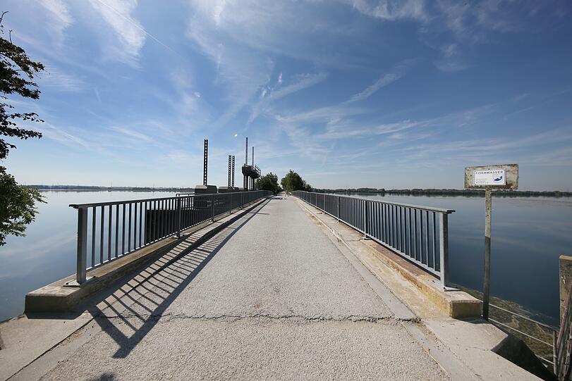 Der Mitteldamm trennt den Speichersee Neufinsing in den größeren West- und kleinen Ostteil.