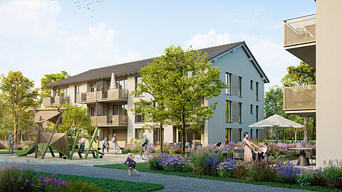 Die Visualisierung zeigt, wie Nachhaltigkeit im Living Park Aschheim verwirklicht wird.