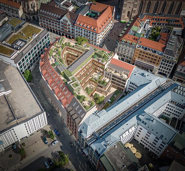 Die Zukunft: Radikale Einschnitte in das alte Gebäude bringen Luft, Licht und Grün in die City. Die Zukunft: Radikale Einschnitte in das alte Gebäude bringen Luft, Licht und Grün in die City.