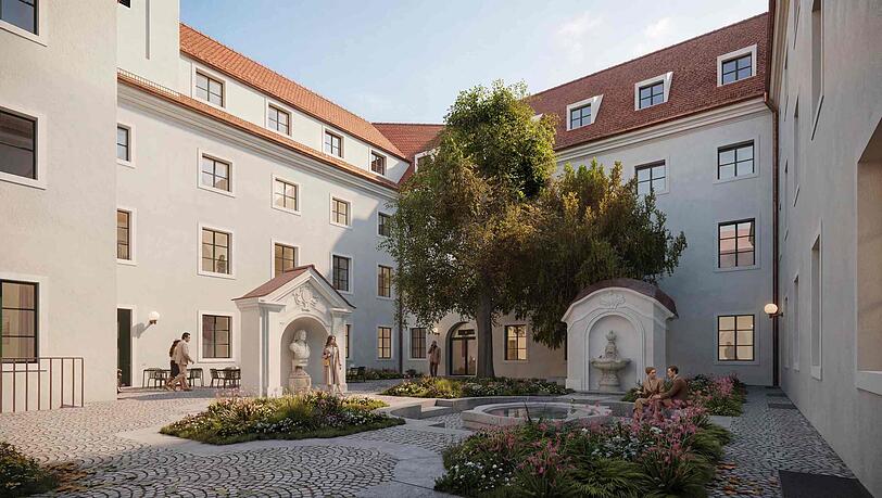 Das ehemalige Verwaltungsgeb&auml;ude der Erzdi&ouml;zese in der Rochusstra&szlig;e 5-7 ist ein Wiederaufbau im historischen Ma&szlig;stab eines im Krieg zerst&ouml;rten Karmelitinnen-Klosters.