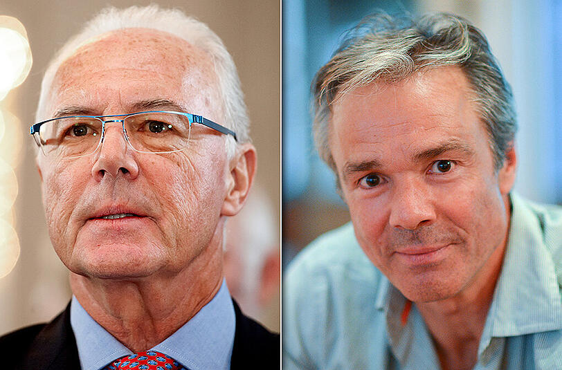 Franz Beckenbauer (l) und Double Hannes Jaenicke. Eine entfernte optische Ähnlichkeit ist zu erkennen.
