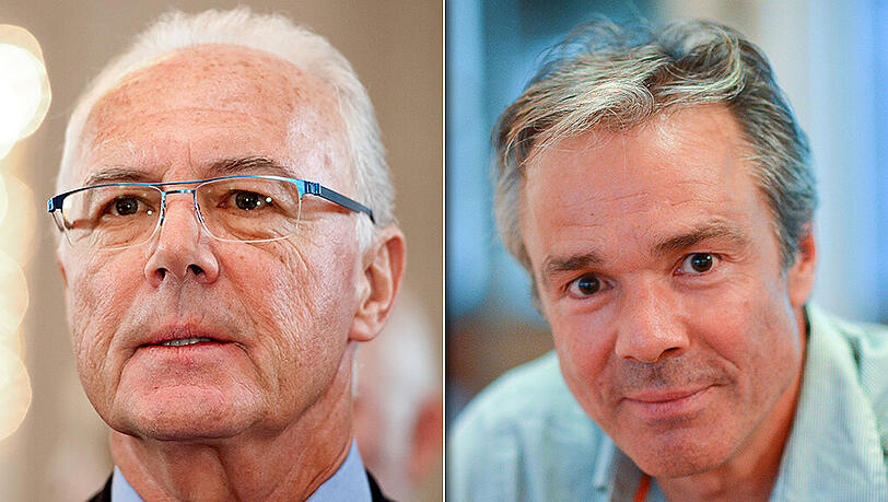 Franz Beckenbauer (l) und Double Hannes Jaenicke. Eine entfernte optische Ähnlichkeit ist zu erkennen. Franz Beckenbauer (l) und Double Hannes Jaenicke. Eine entfernte optische Ähnlichkeit ist zu erkennen.