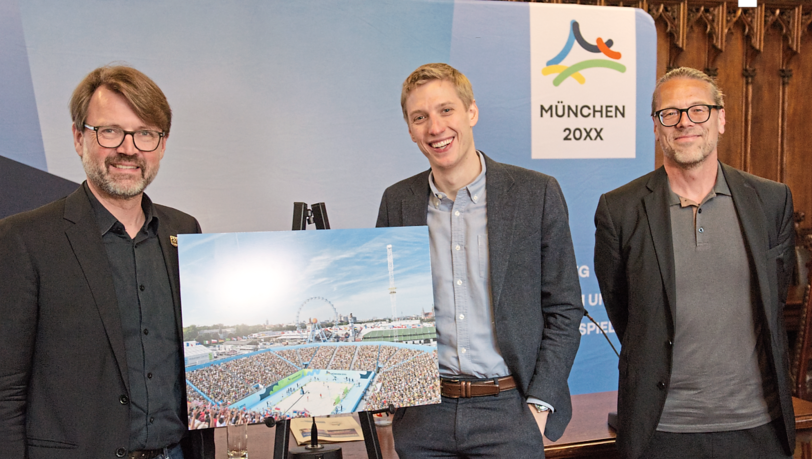 v.l. Sportreferent Florian Kraus, OB Dominik Krause und Michael Asbeck, Koordinator der M&uuml;nchner Olympiabewerbung.  Foto: kra