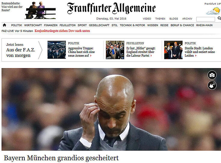 "Grandios gescheitert" seien die Bayern laut faz.net.