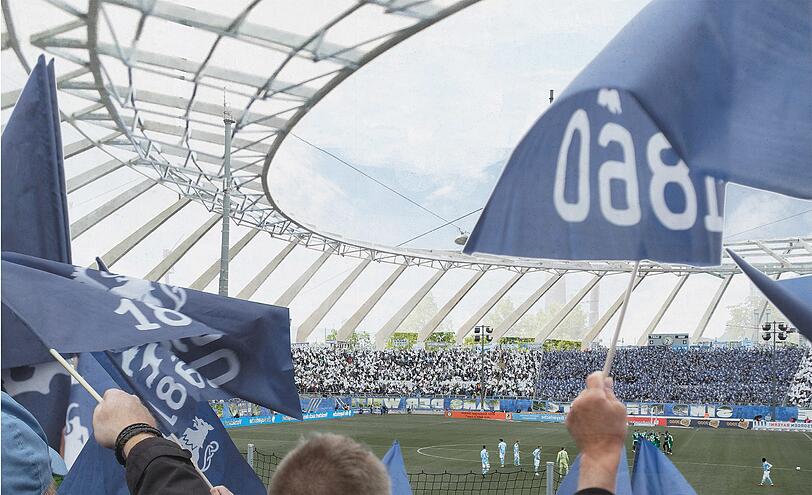 Blick von der Osttribüne in das ausverkaufte neue Rund.