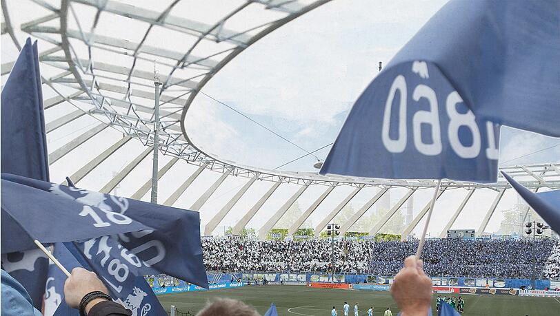 Blick von der Osttribüne in das ausverkaufte neue Rund.
