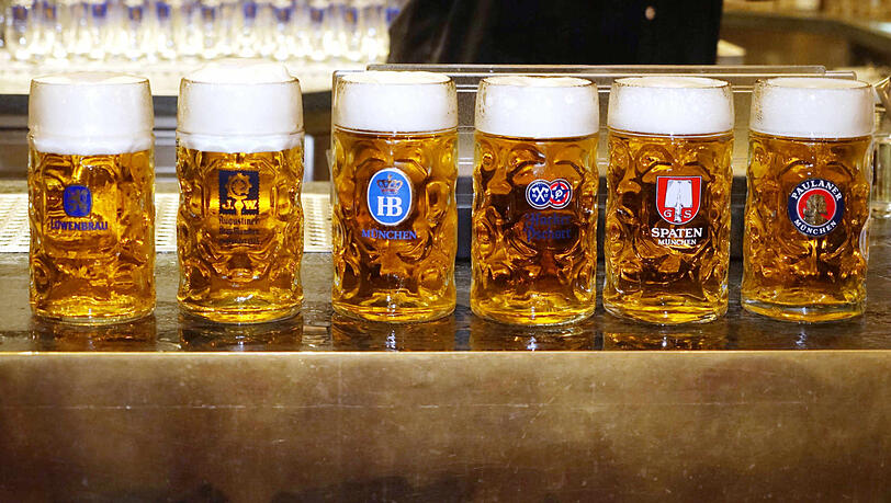 Die sechs großen Münchner Brauereien: Löwenbräu, Augustiner, Hofbräu, Hacker-Pschorr, Spaten und Paulaner (v.l.). Sie alle brauen ein spezielles Wiesnbier. Die sechs großen Münchner Brauereien: Löwenbräu, Augustiner, Hofbräu, Hacker-Pschorr, Spaten und Paulaner (v.l.). Sie alle brauen ein spezielles Wiesnbier.