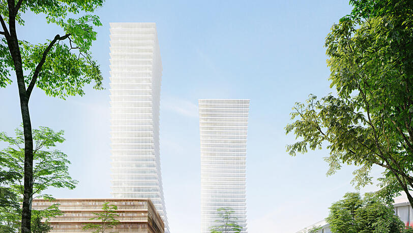 So hoch sollen sie werden: die 155-Meter-Türme an der Paketposthalle. Die Fassade ist in der Mache. Sie soll mäanderförmig sein. An der Stellung der Türme zueinander wird gefeilt. So hoch sollen sie werden: die 155-Meter-Türme an der Paketposthalle. Die Fassade ist in der Mache. Sie soll mäanderförmig sein. An der Stellung der Türme zueinander wird gefeilt.