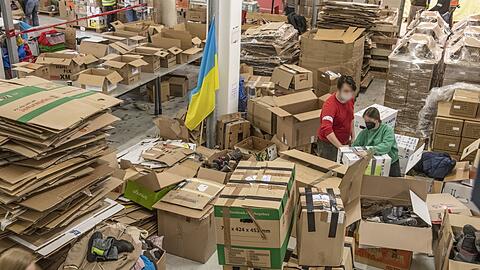 Annahmestelle für Spenden in Schwabing, organisiert vom Verein "München hilft Ukraine".