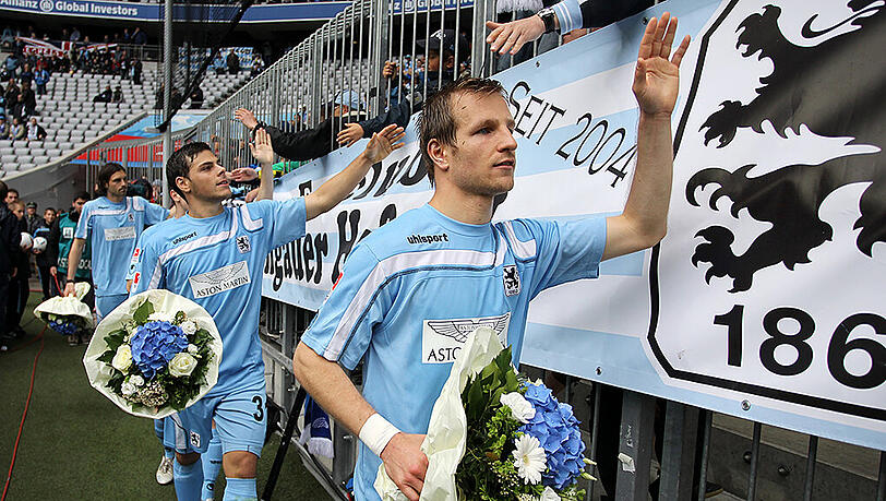 Am 6. Mai 2012 verabschiedete sich Stefan Aigner (r) emotional von den Löwen-Fans. Auch Kevin Volland, Antonio Rukavina und Djordje Rakic (v.r.) verließen damals den Verein.
