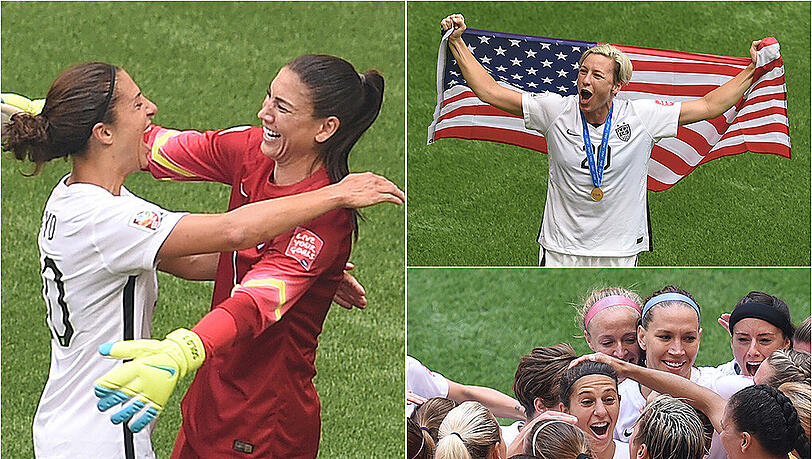 Die Fußballfrauen der USA schwelgen nach ihrem Sieg über Japan bei der WM in Kanada im Glück Die Fußballfrauen der USA schwelgen nach ihrem Sieg über Japan bei der WM in Kanada im Glück
