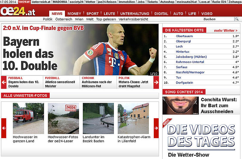 Der Blick über die Grenze, zu den Kollegen von "oe24.at". Dort bedauert man sicher, dass Nationalheld David Alaba nicht spielen konnte.