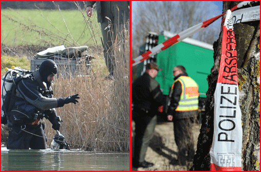 Polizei und Spurensicherung sind am Montag am Rathei-Weiher mit den Ermittlungen zu der gefundenen Mädchenleiche befasst. Die Bilder.
