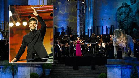 Ideale Bedingungen: Julia Fischer mit dem Symphonieorchester des Bayerischen Rundfunks bei &bdquo;Klassik am Odeonsplatz&ldquo;. Dirigent Pablo Heras-Casado (kleines Bild) stammt aus Granada.